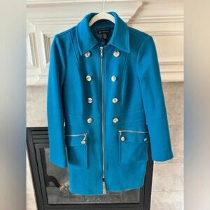 INC International Concepts Women's Blue Double-Breasted Coat